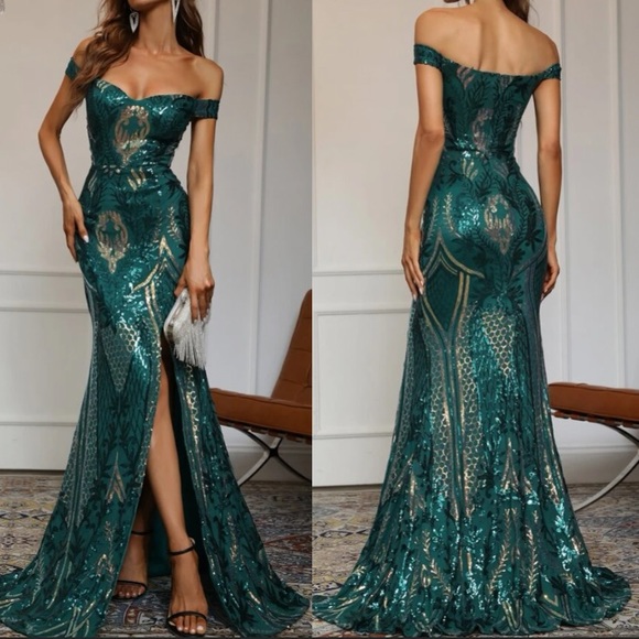 Luxurious Off Shoulder Mermaid Hem Holidays Wedding Evening Formal Sequi… - Picture 1 of 8